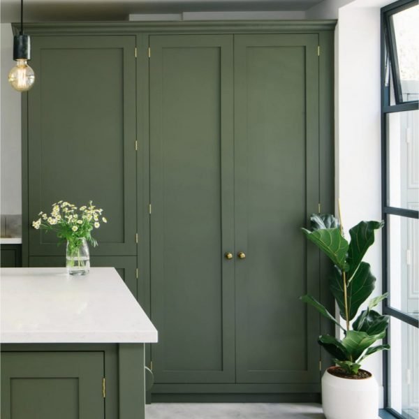 green painted wardrobe fronts