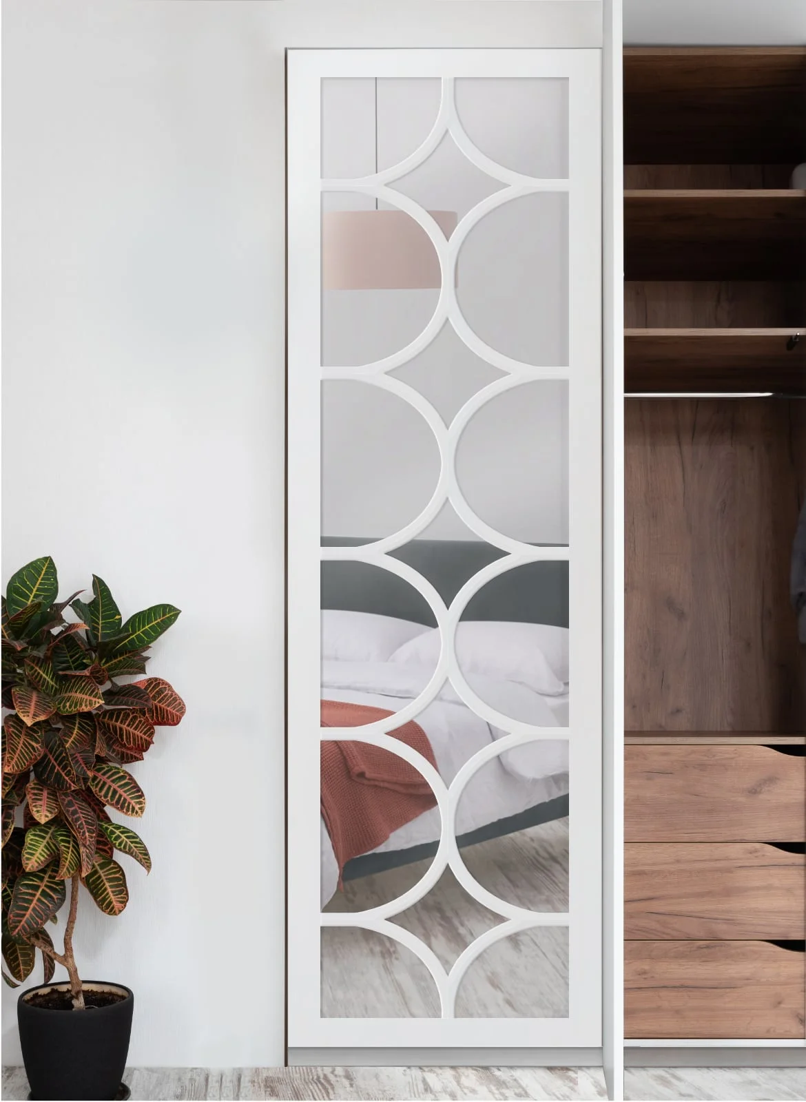 fretwork wardrobe door with mirror